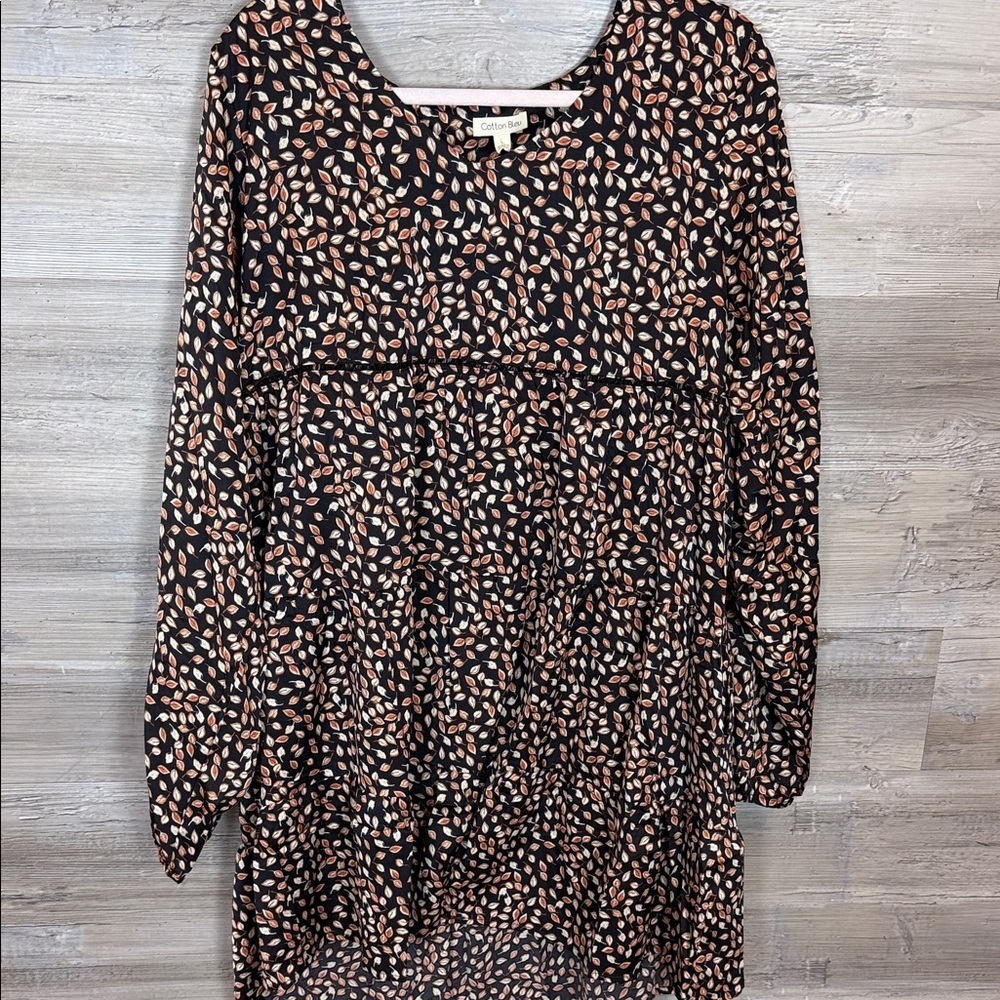 Cotton Bleu Soft Floral Printed Tired Long Sleeve Dress